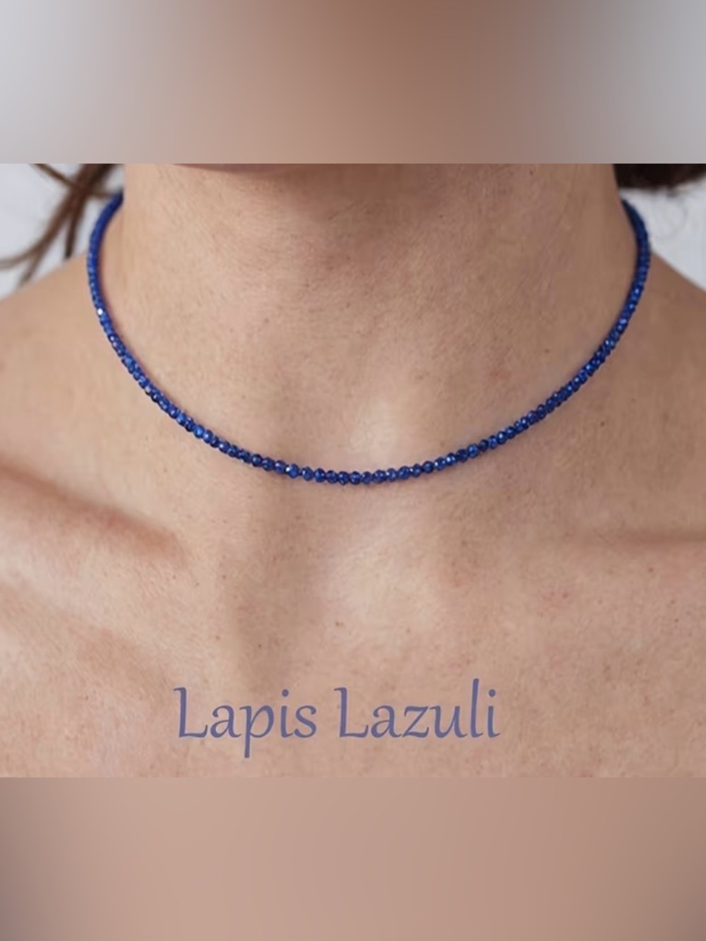 Lapis Lazuli Faceted Bead Choker Necklace - Blue - Unisex